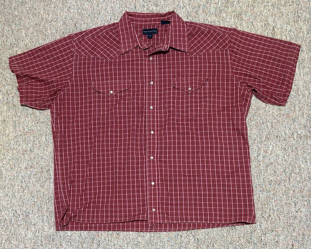 Panhandle Slim Shirt Mens XL Size 18 Red Plaid Western Pearl Snap Cowboy Rodeo